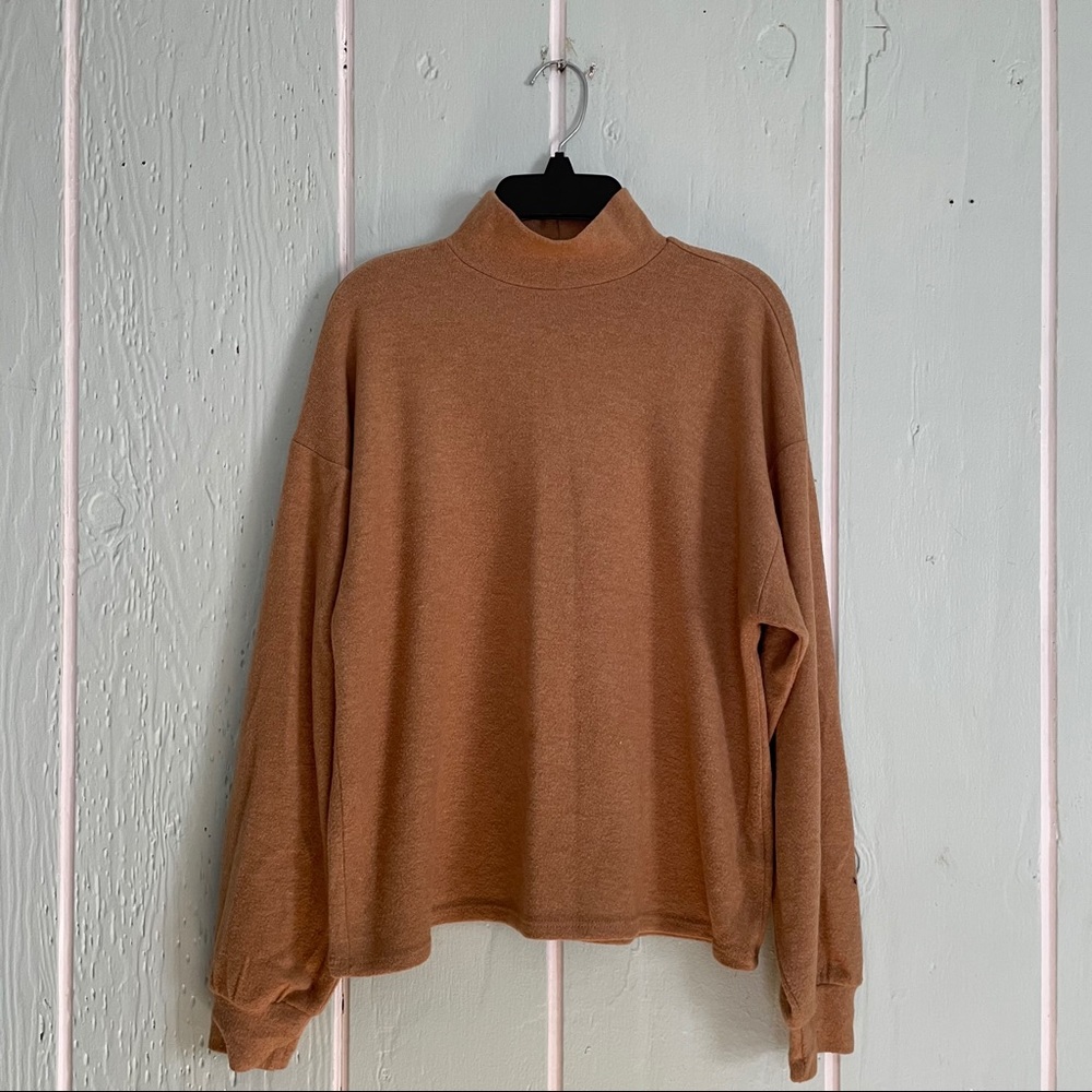 brown mock neck sweater